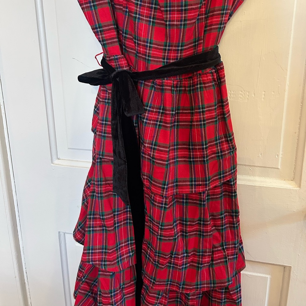 SUGARLIPS ELEGANCE DEFINED 100% COTTON RED PLAID TIERED MIDI DRESS - Picture 10 of 17